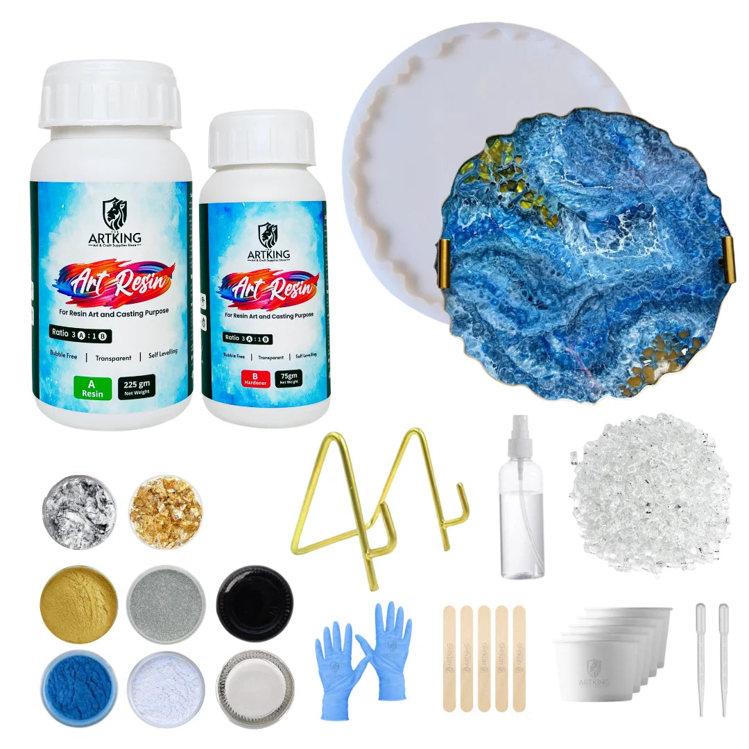 8 inch Agate Tray Making Combo Kit for Resin Art | 17 Items DIY Beginners Craft Kit with 300g Epoxy Art Resin