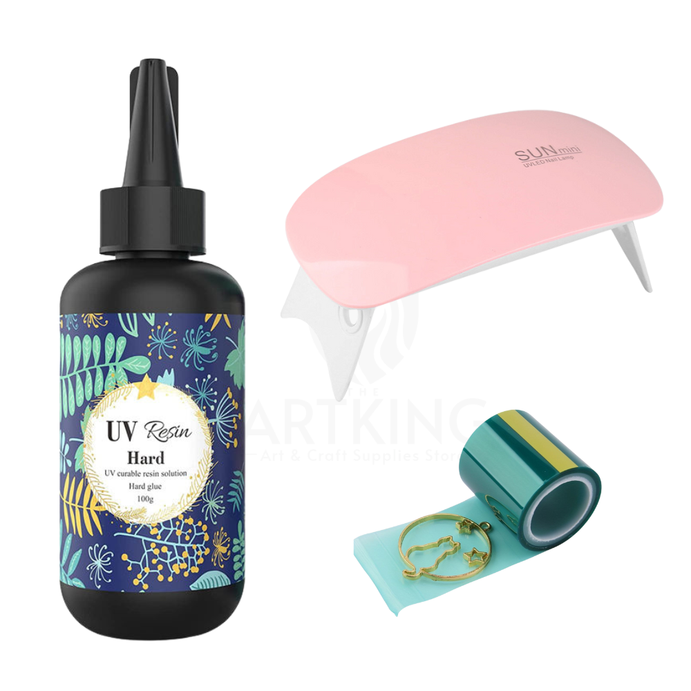 100g UV Resin Combo Kit for Resin Art | UV Resin(100g), 6w UV Curing Light x 1, UV Silicone Tape x 1