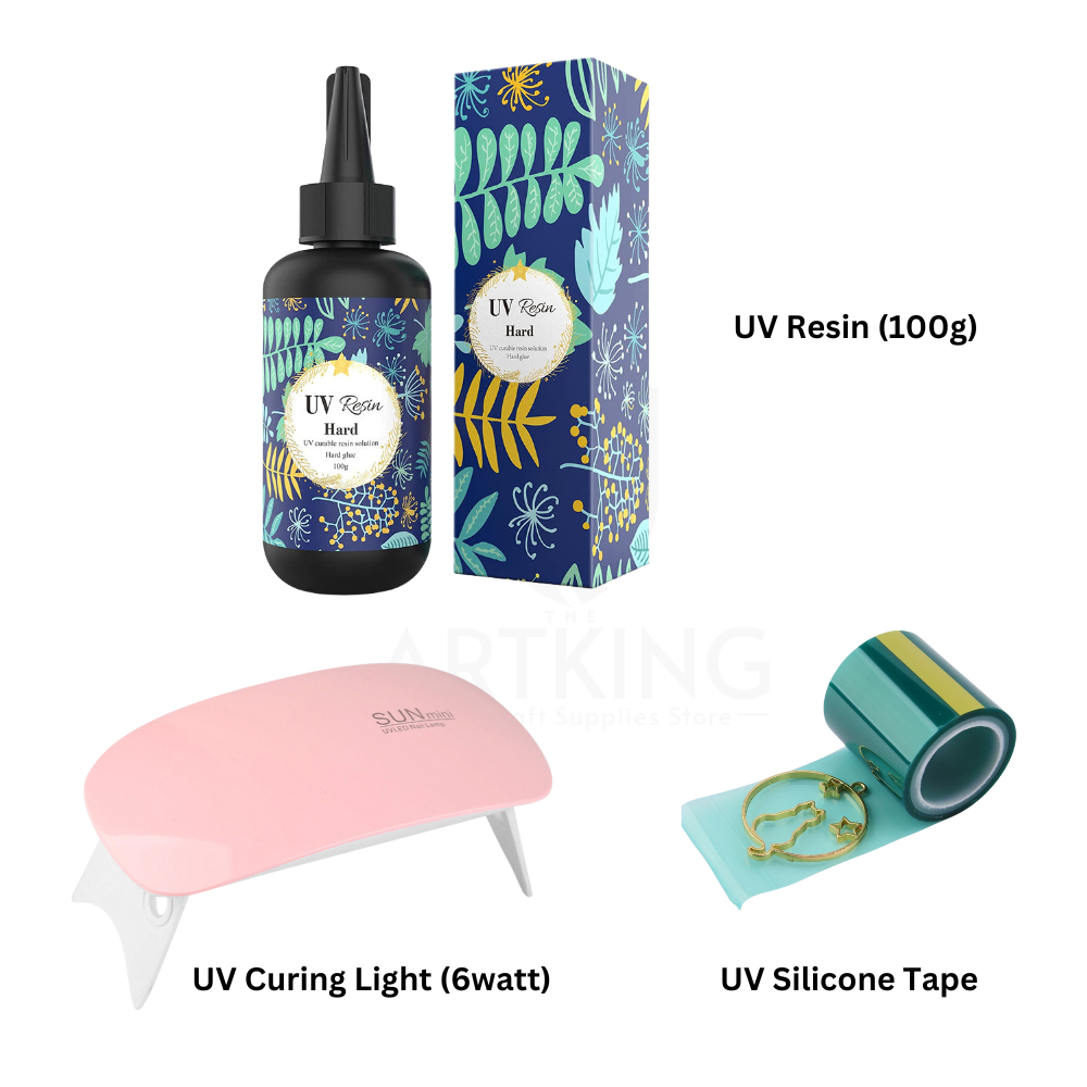 100g UV Resin Combo Kit for Resin Art | UV Resin(100g), 6w UV Curing Light x 1, UV Silicone Tape x 1