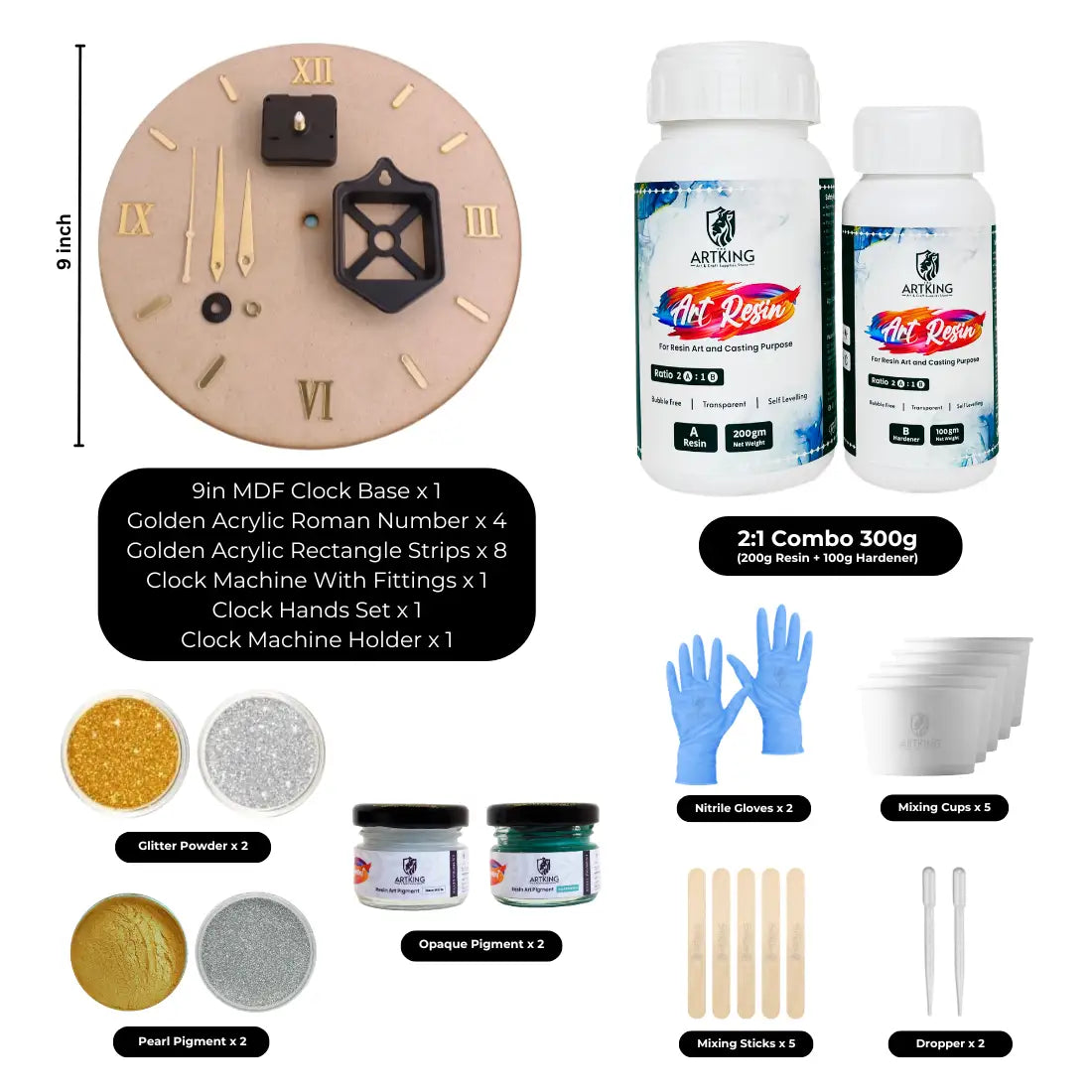 9" Resin Art Clock Making Kit | DIY Resin Art Kit | Wall Clock Making Kit