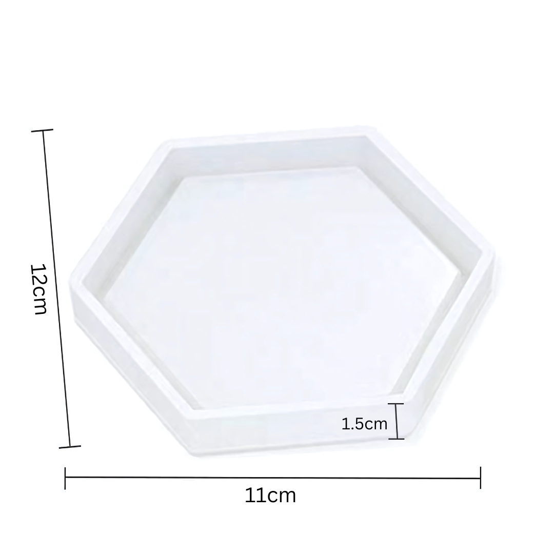 Hexagon and Square Coaster Tray Silicone Mould with Borders for Resin & Concrete Art & Craft | Small Border Tray (2 designs)