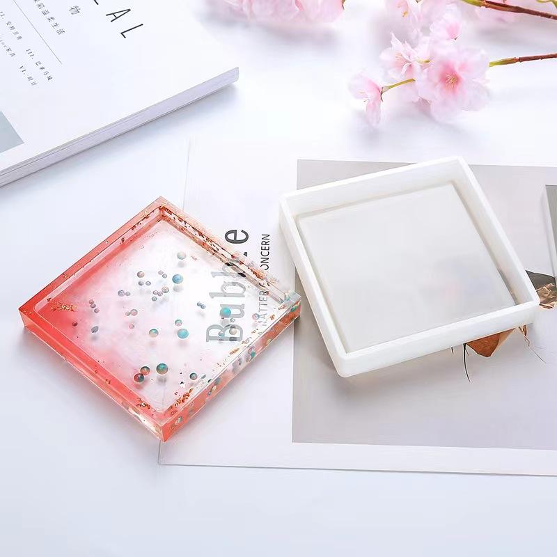 Hexagon and Square Coaster Tray Silicone Mould with Borders for Resin & Concrete Art & Craft | Small Border Tray (2 designs)