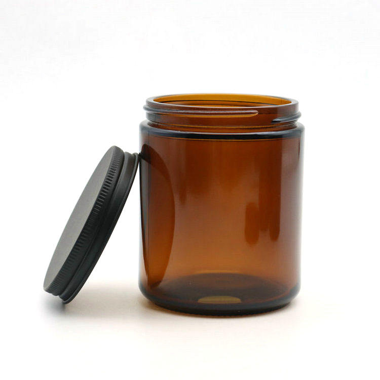 250ml Amber Glass Jar with Black Metal Cap for Candle Making