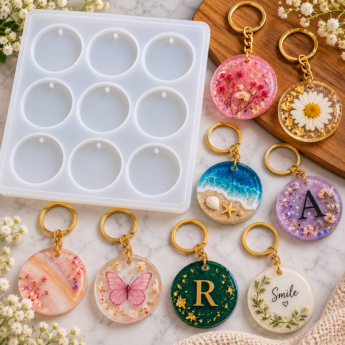 9 Cavity Round Keychain Mould (1 Pc)