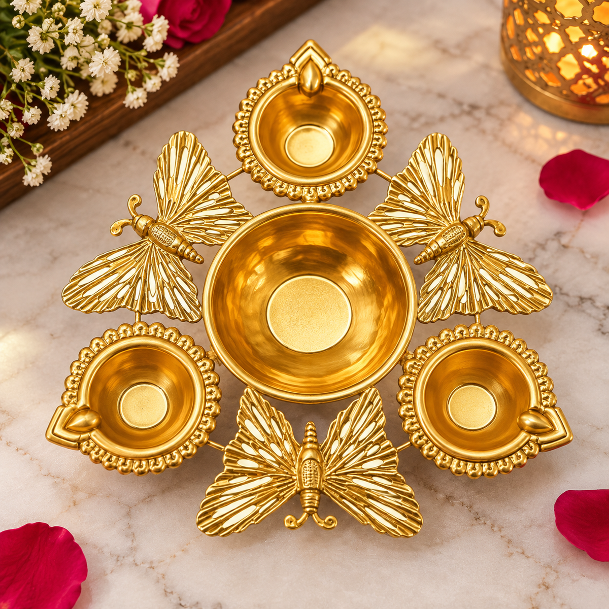 Butterfly Design Metal Diya Urli ((1 Pc)
