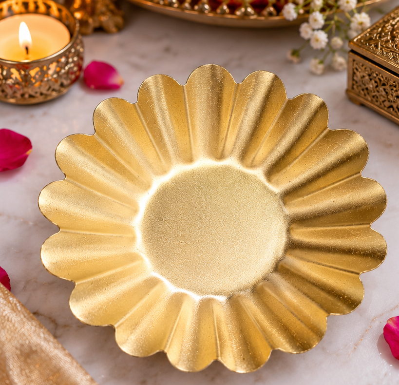 Golden Metal Flower Shape Urli (1 Pc)