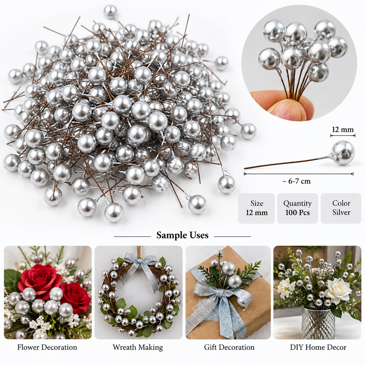 Faux Ball Topper Silver (12mm, 100 pc)