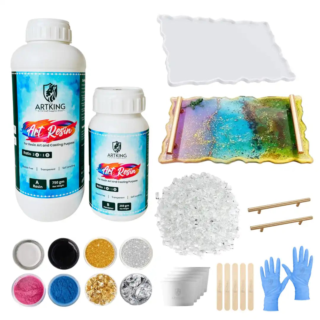 9x12inch Agate Tray Making Combo Kit for Resin Art | 15 Items DIY Beginners Craft Kit with 1Kg Epoxy Art Resin