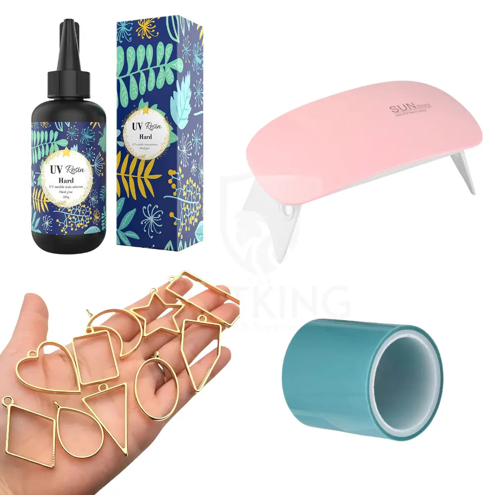 100g UV Resin Craft Kit: Complete DIY Jewelry Making Set with 100g UV Resin, Curing Light, Metal Bezels & Silicone Tape | Pendant and Keychain Making Combo Kit