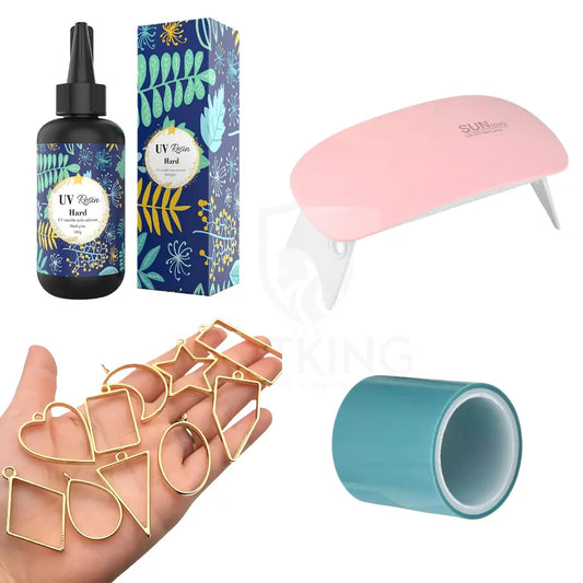 100g UV Resin Craft Kit: Complete DIY Jewelry Making Set with 100g UV Resin, Curing Light, Metal Bezels & Silicone Tape | Pendant and Keychain Making Combo Kit