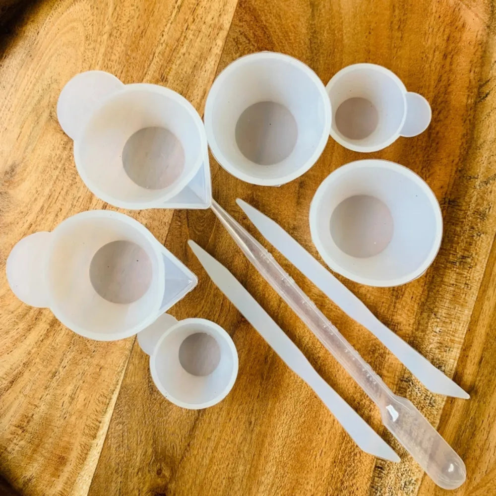 Resin Pouring & Mixing Cups Set of Silicone | 6 Measuring Cups, 2 Droppers, 2 Silicone Mixing Sticks