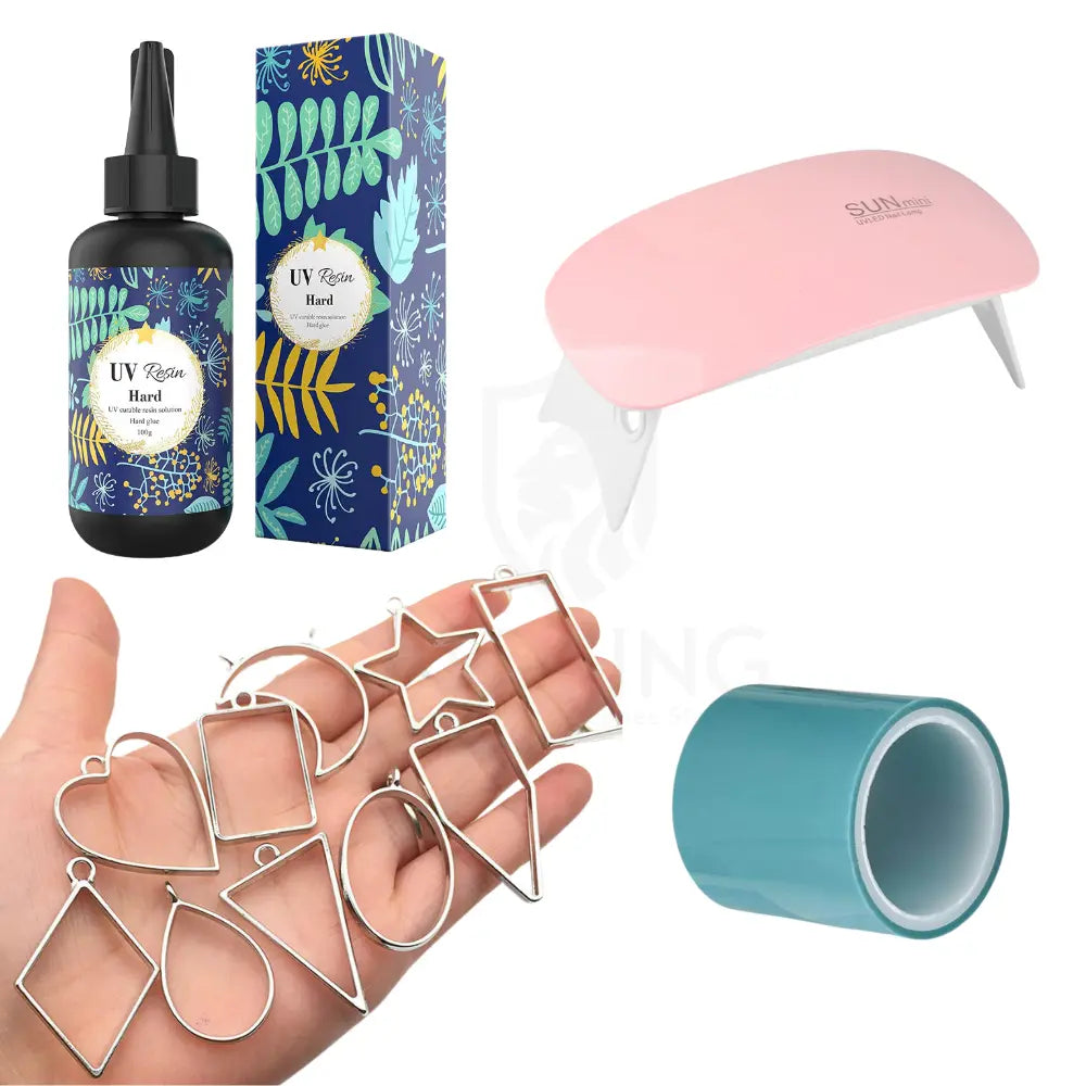 100g UV Resin Craft Kit: Complete DIY Jewelry Making Set with 100g UV Resin, Curing Light,Silver Metal Bezels & Silicone Tape | Pendant and Keychain Making Combo Kit