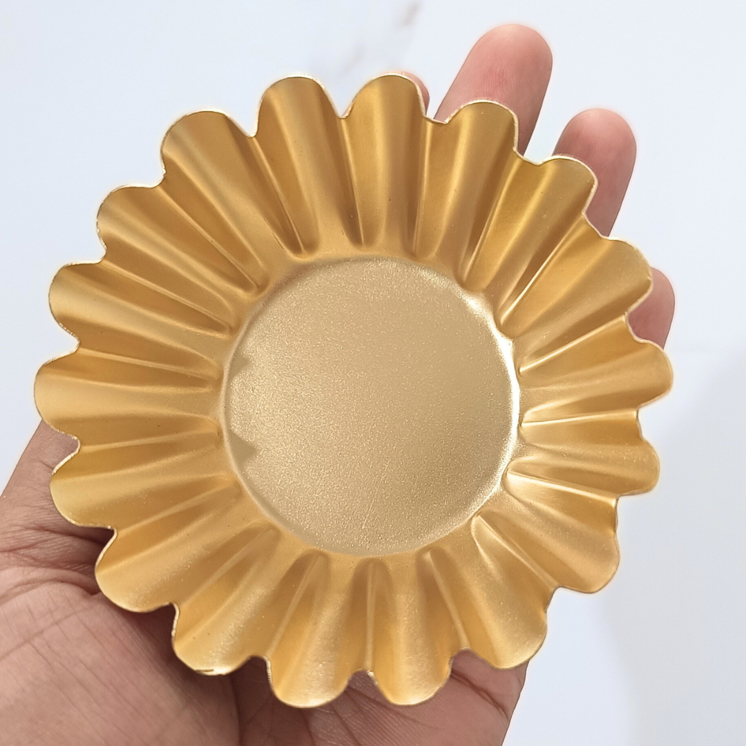 3" Golden Metal Flower Shape Urli for Candle Making and Home Decor (1Pcs)