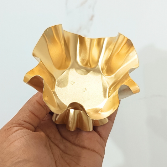 3.5" Golden Metal Diya With Stand Urli for Candle Making and Home Decor