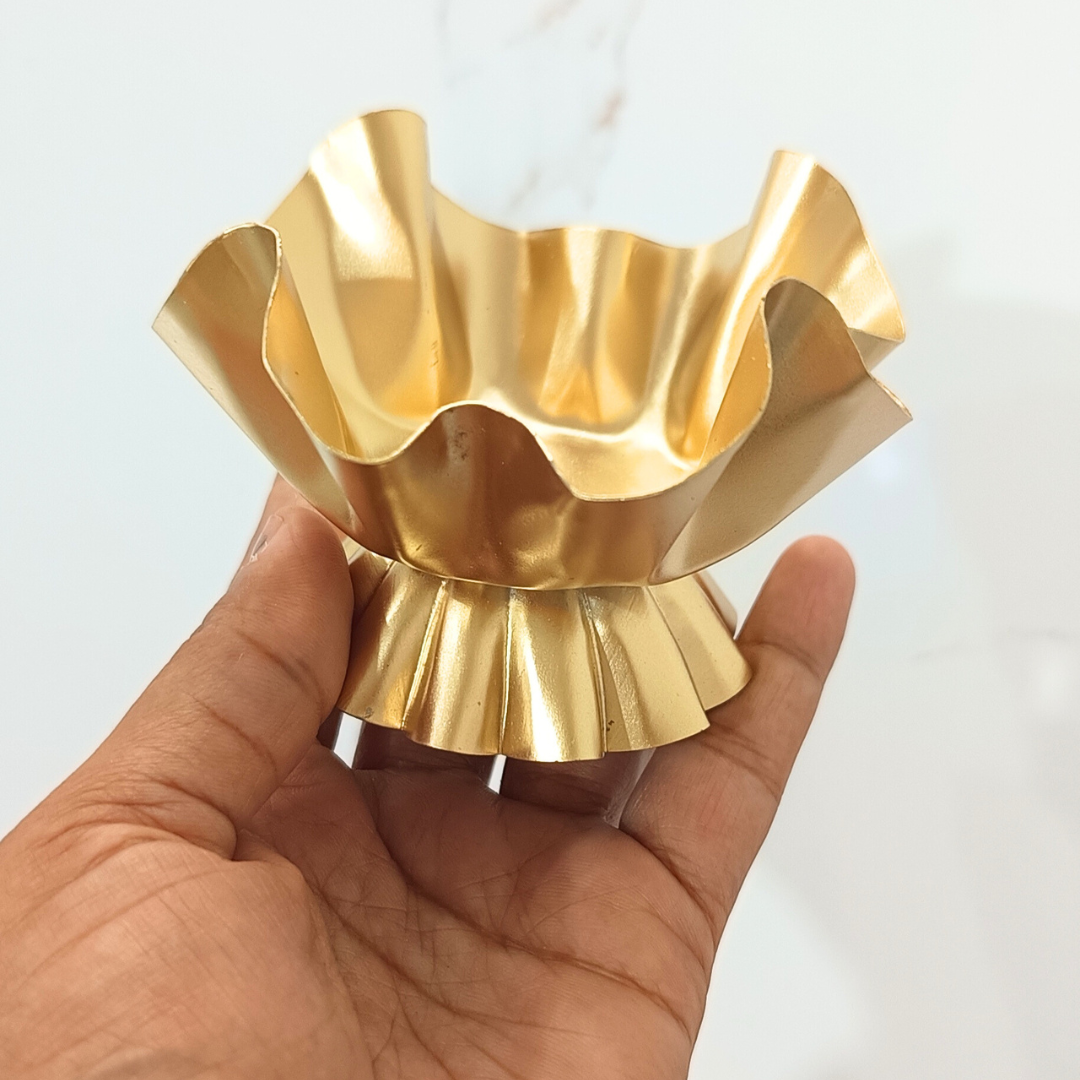 3.5" Golden Metal Diya With Stand Urli for Candle Making and Home Decor