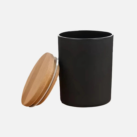 200ml Black Frosted Glass Jar with Wooden Lid for Candle Making