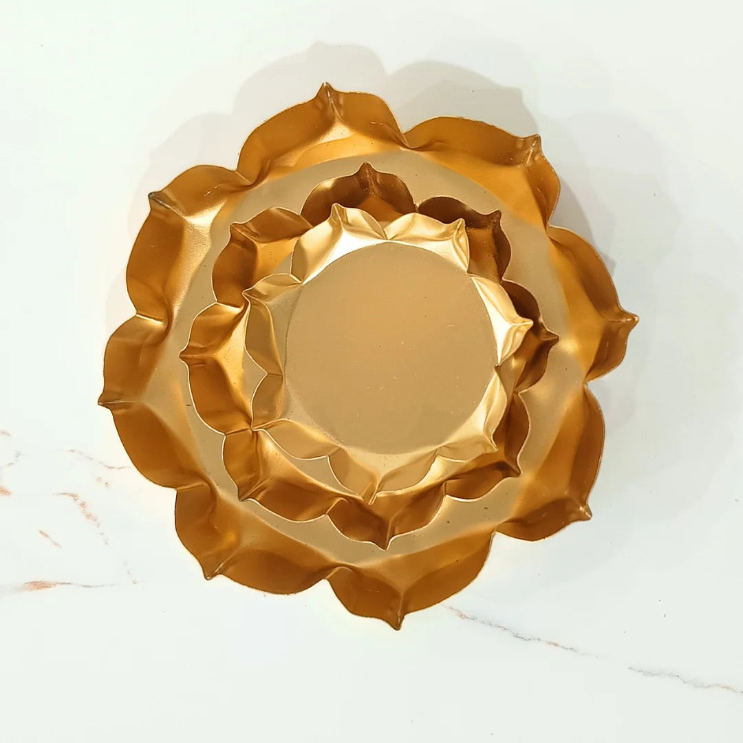 3.5" Golden Metal lotus Shape Urli for Candle Making and Home Decor (1Pcs)