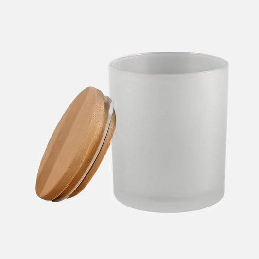 200ml White Frosted Glass Jar with Wooden Lid for Candle Making