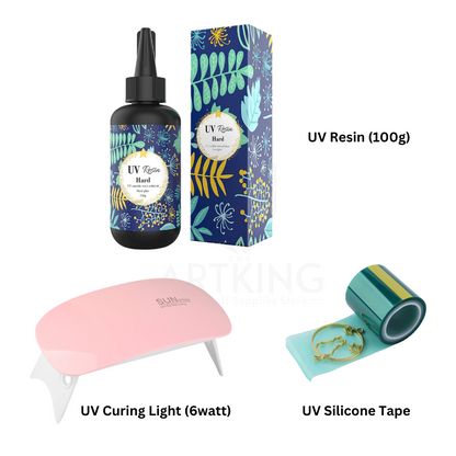 100g UV Resin Combo Kit for Resin Art | UV Resin(100g), 6w UV Curing Light x 1, UV Silicone Tape x 1