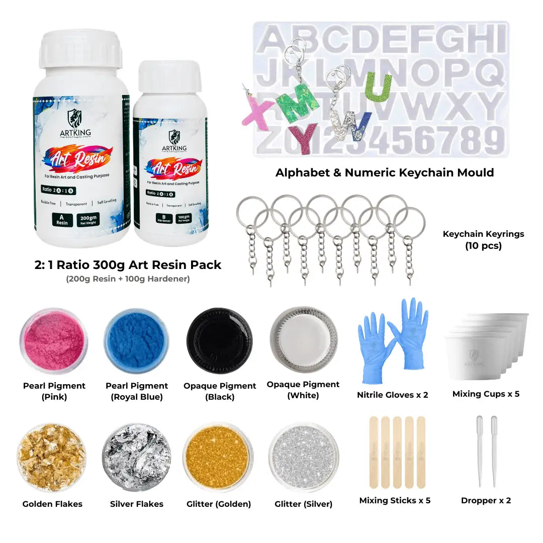 Alphabet Keychain Making Combo Kit | 300g Resin Kit | Resin Art Kit