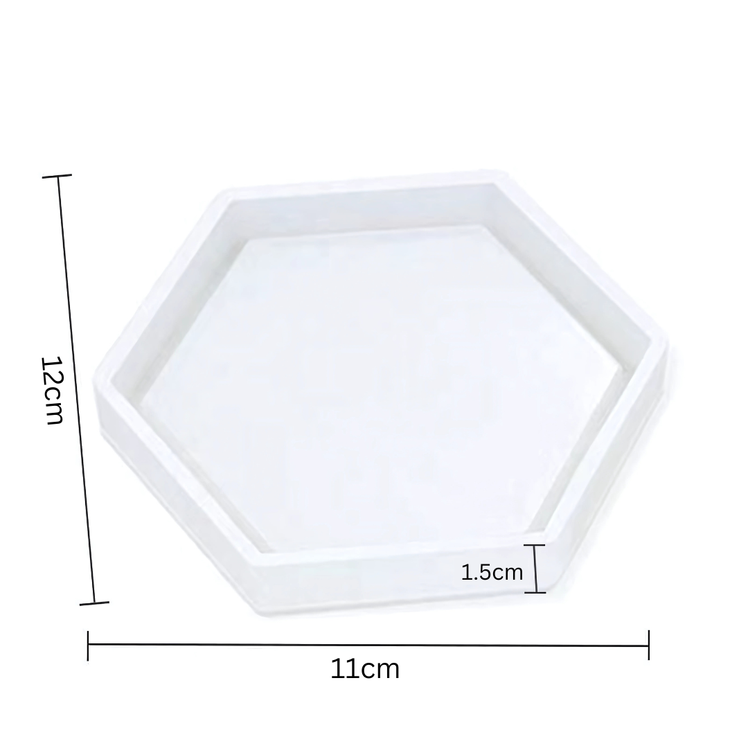 Hexagon and Square Coaster Tray Silicone Mould with Borders for Resin & Concrete Art & Craft | Small Border Tray (2 designs)