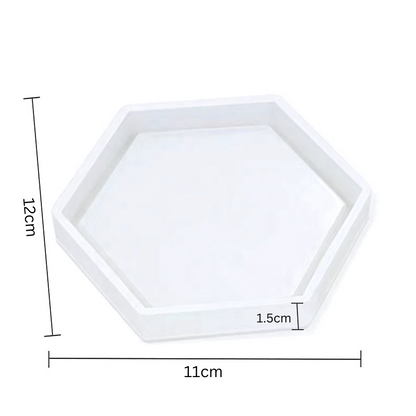 Hexagon and Square Coaster Tray Silicone Mould with Borders for Resin & Concrete Art & Craft | Small Border Tray (2 designs)