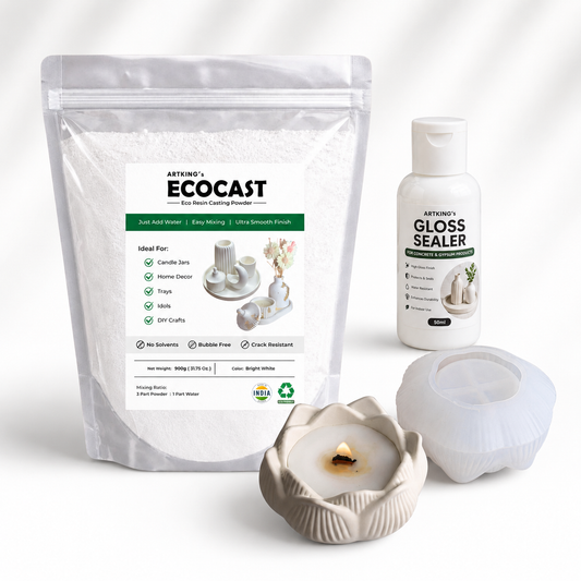EcoCast Eco Resin Powder Kit with Lotus Tealight Silicone Mould and 50ml Gloss Sealer | Complete Home Décor Craft Kit