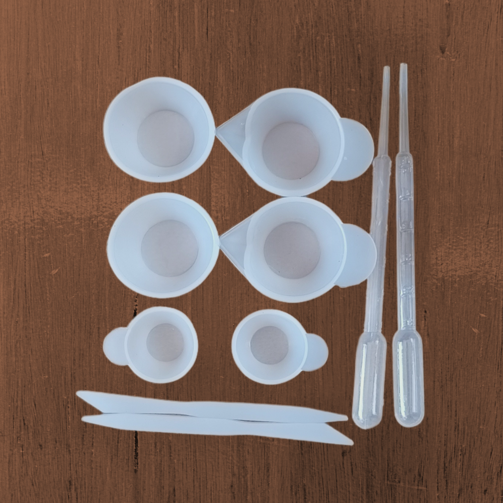 Resin Pouring & Mixing Cups Set of Silicone | 6 Measuring Cups, 2 Droppers, 2 Silicone Mixing Sticks