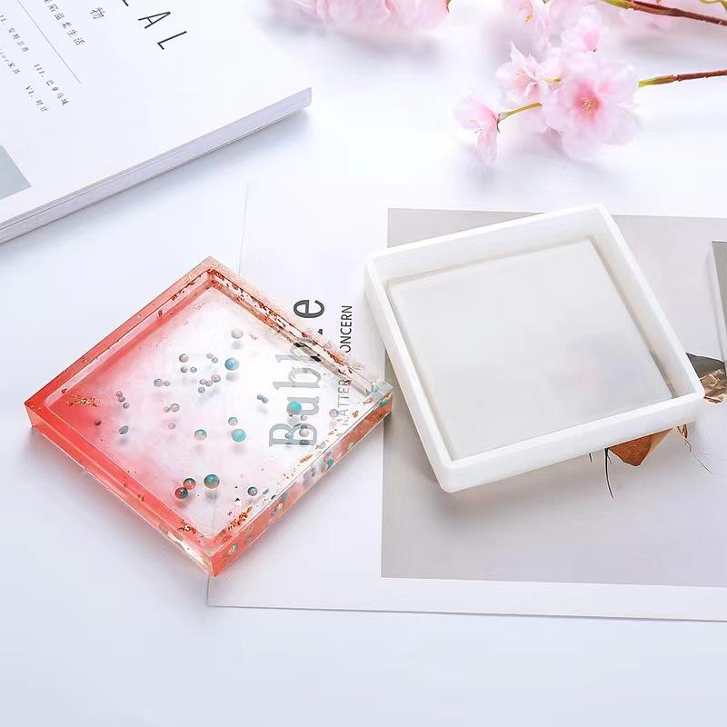 Hexagon and Square Coaster Tray Silicone Mould with Borders for Resin & Concrete Art & Craft | Small Border Tray (2 designs)