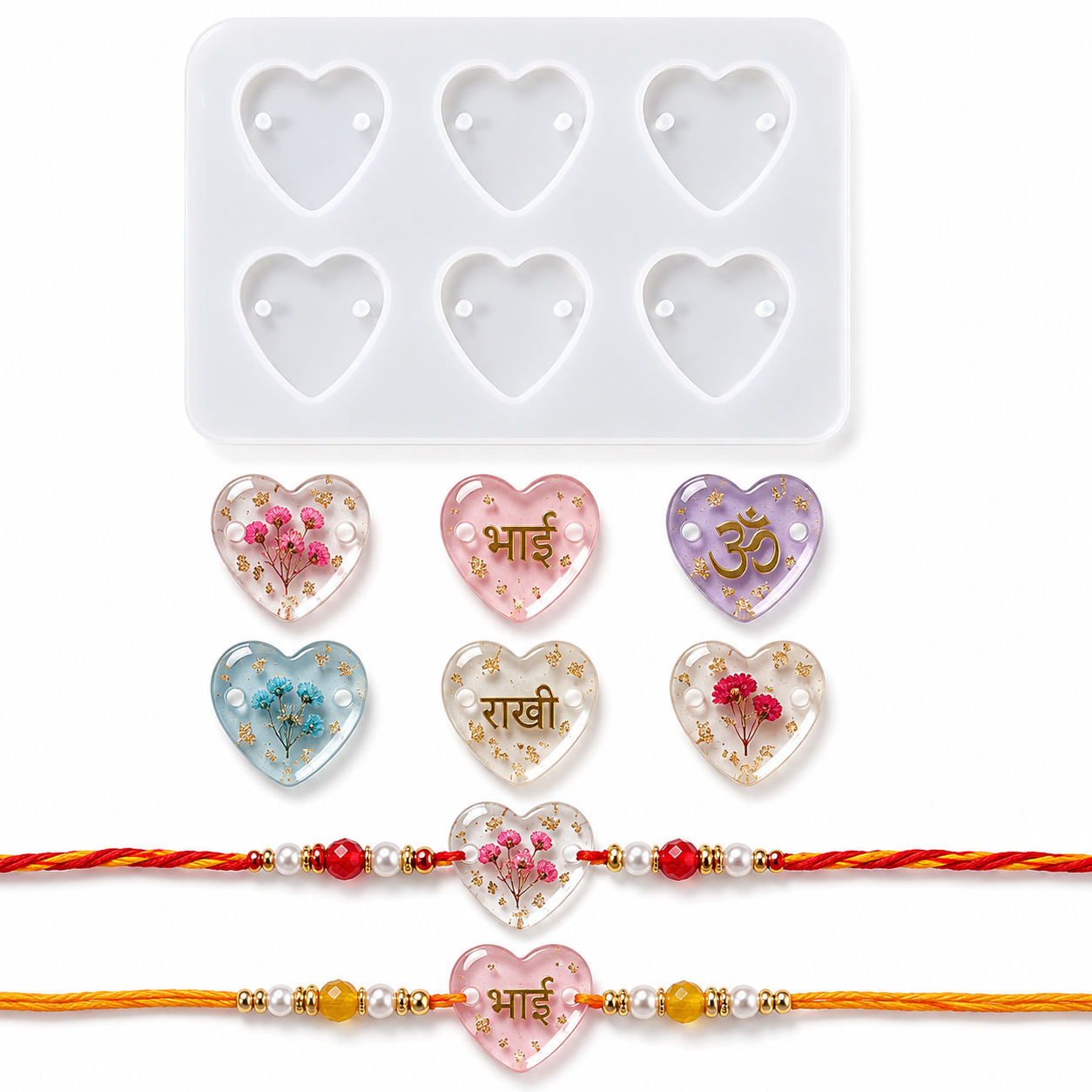 6 Cavity Heart Shape Rakhi Mould (1 pc)