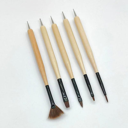 Emboss Tool With Brush Wooden 2 Side(5pc)