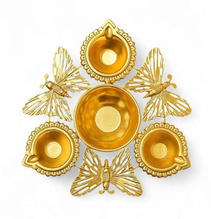 Butterfly Design Metal Diya Urli ((1 Pc)