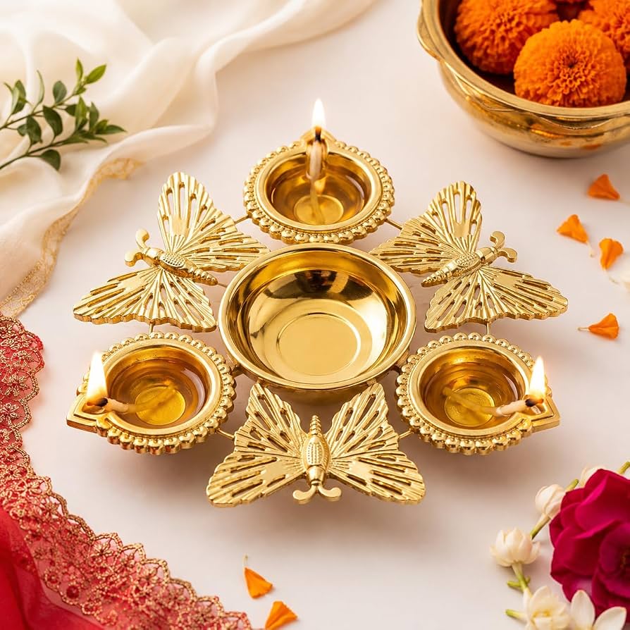 Butterfly Design Metal Diya Urli ((1 Pc)