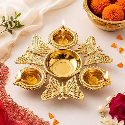 Butterfly Design Metal Diya Urli ((1 Pc)