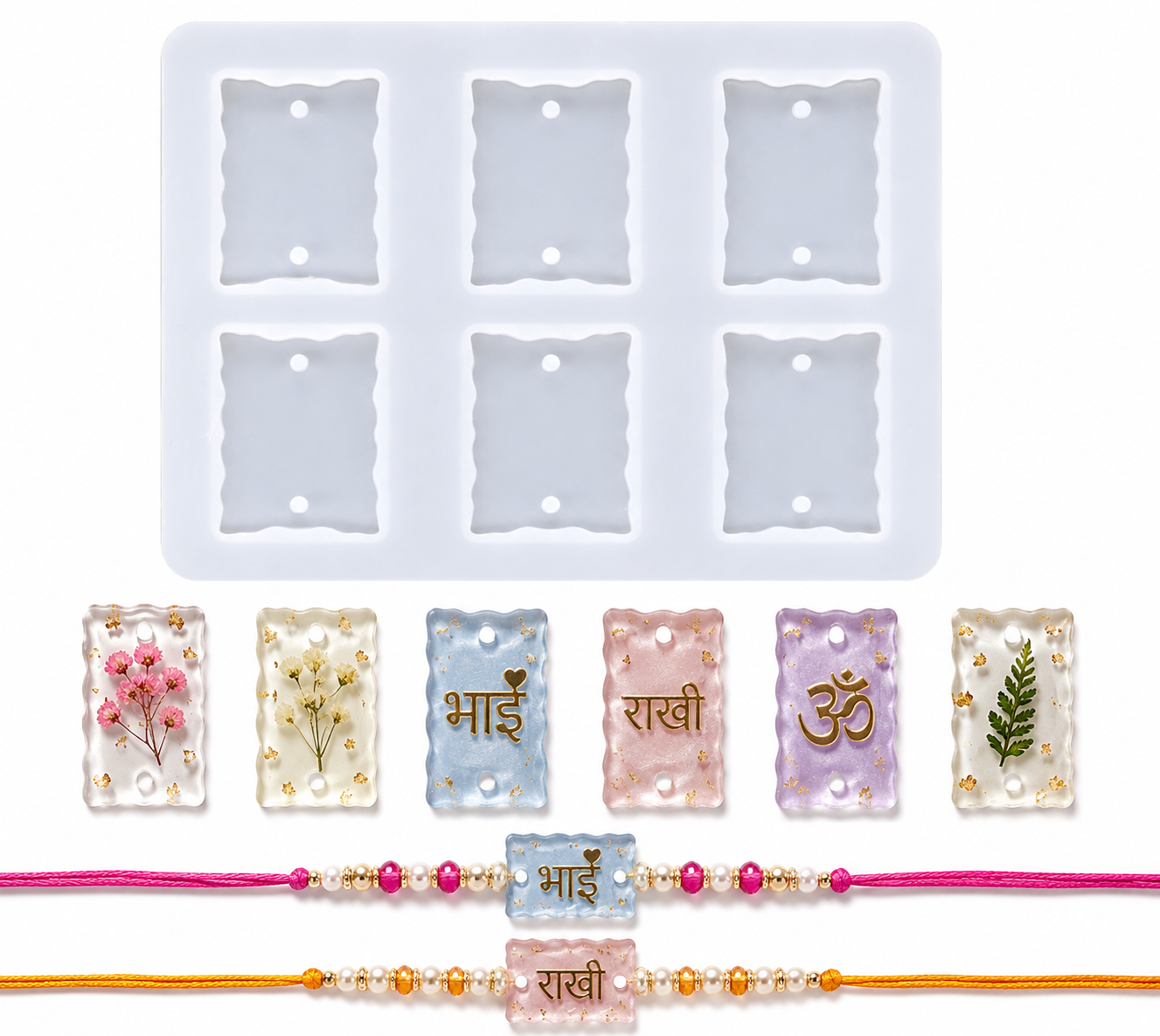 6 Cavity Rectangle Agate Rakhi Mould (1 pc)