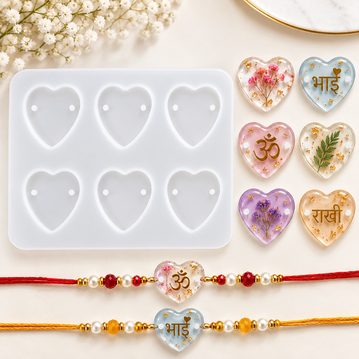 6 Cavity Heart Shape Rakhi Mould (1 pc)