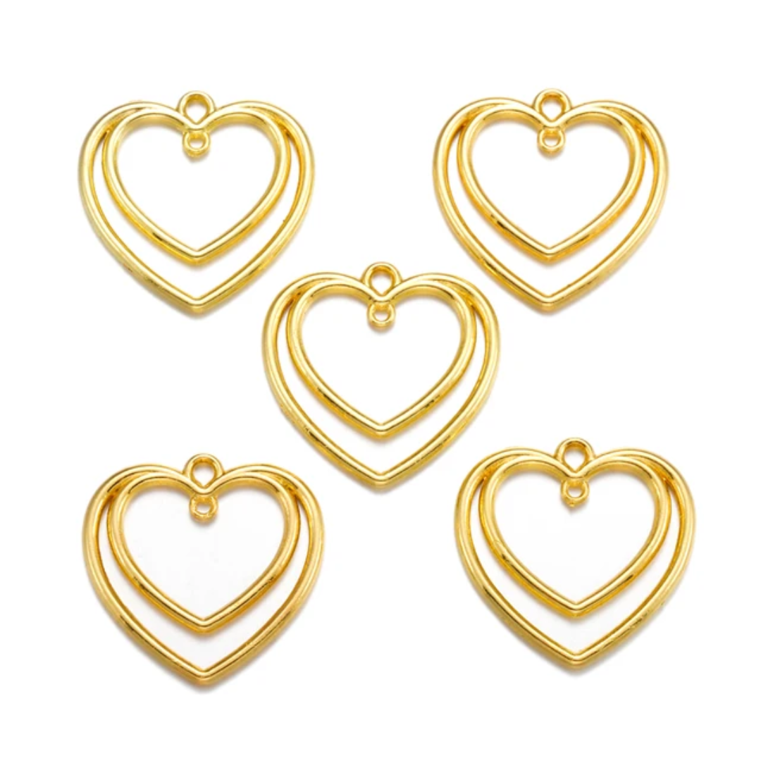 Double Heart Bezels Golden (5 Pcs)