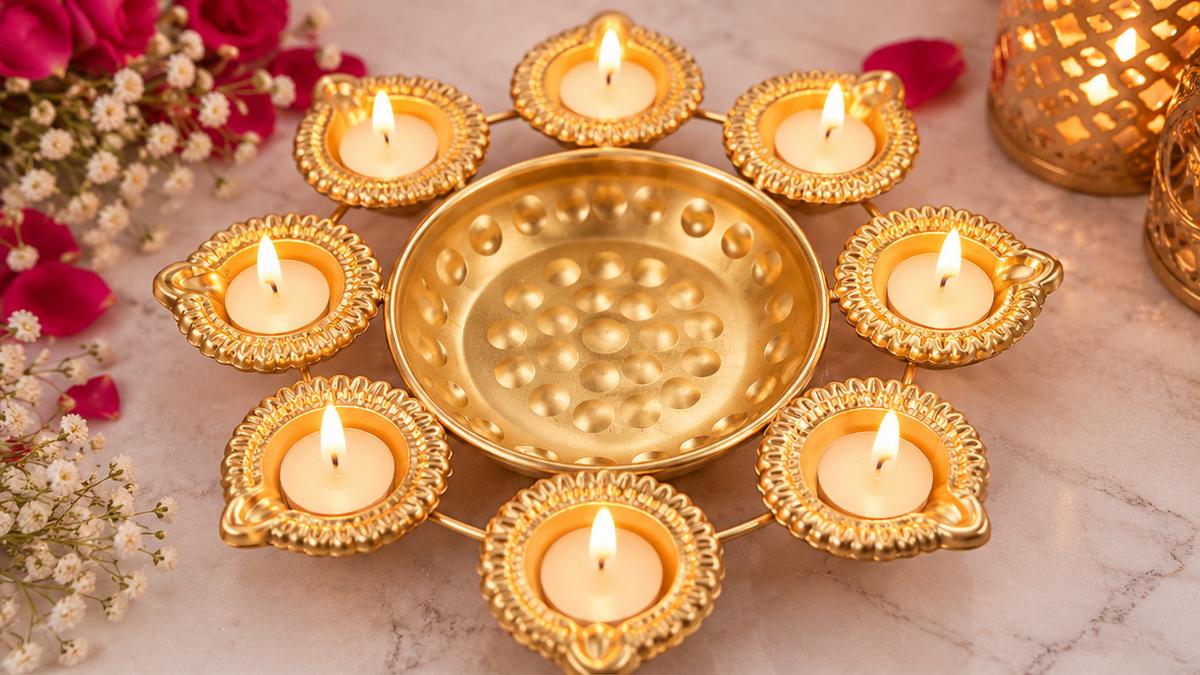 Decorative Metal Diya Urli Bowl (1 Pc)