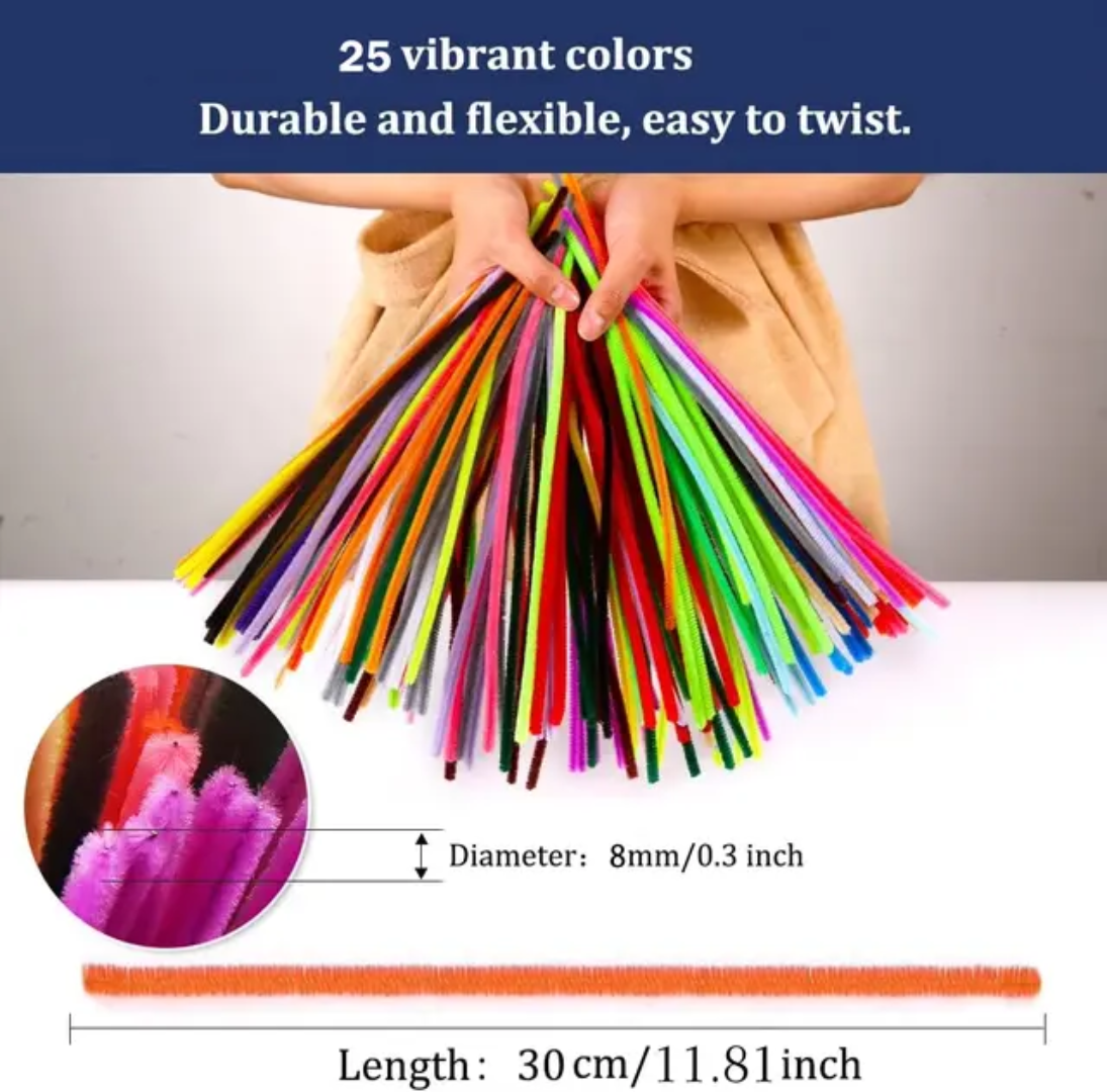 Craft Pipe Cleaners Plain (100 Pcs 1 Packet Mix Colour)
