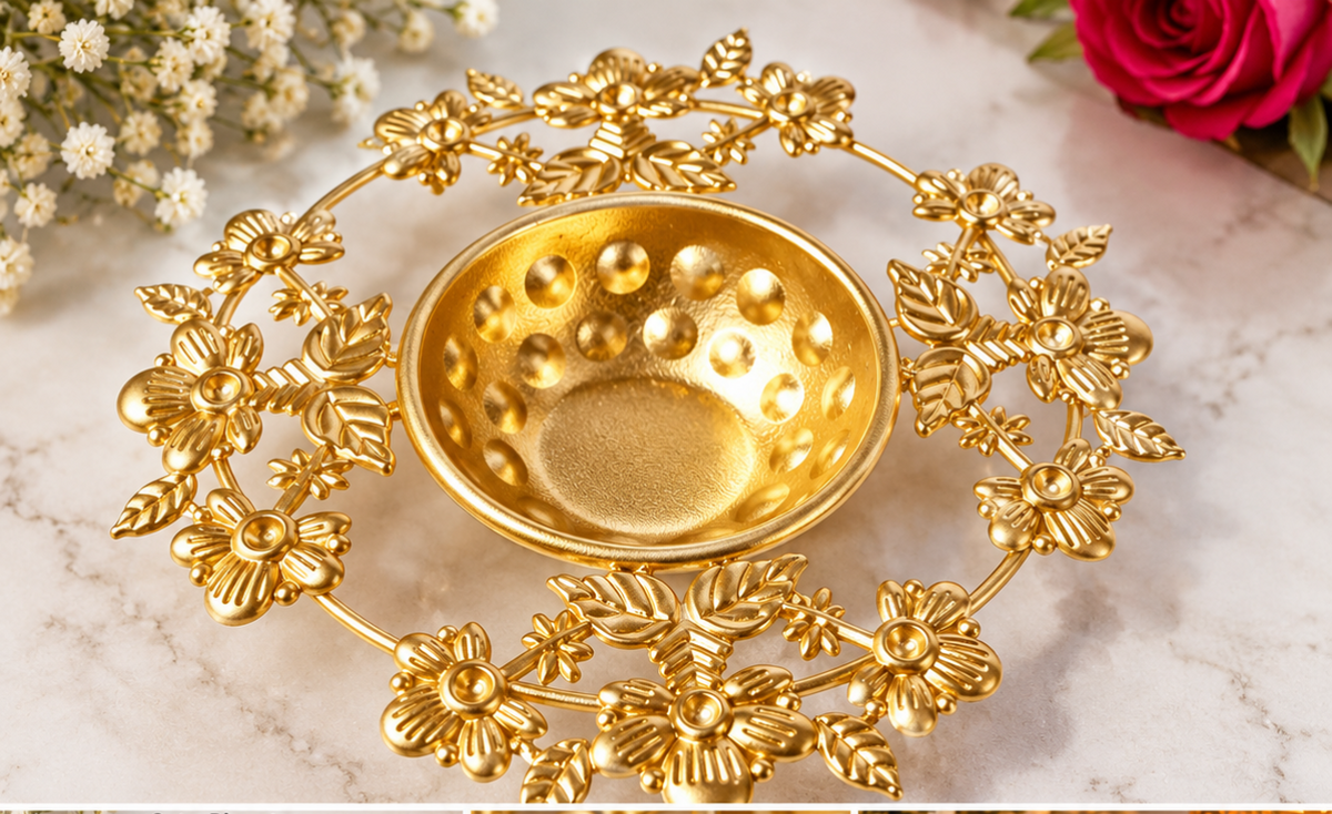 Floral Metal Diya Urli (2 Pc)