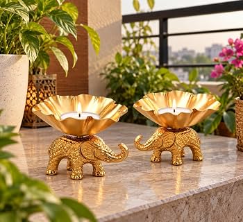 Elephant Metal Diya Urli (1 Pc)