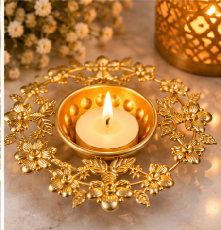 Floral Metal Diya Urli (2 Pc)